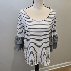 Umgee Black and White Striped Ruffle Sleeve Top